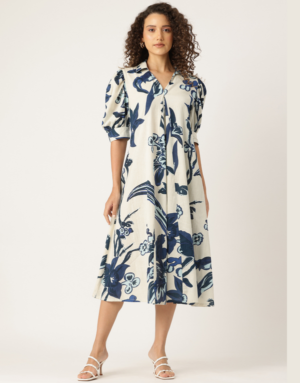 MARGARETA BLUE PRINTED DRESS