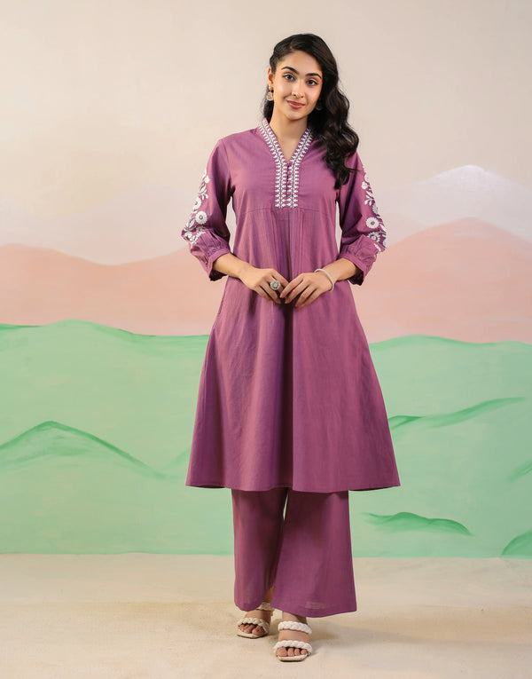 MARYAM PURPLE EMBROIDERED KURTA PANT SET