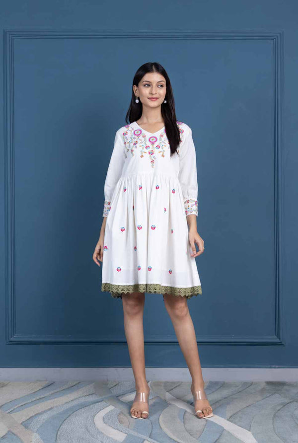 White poppy embroidered dress