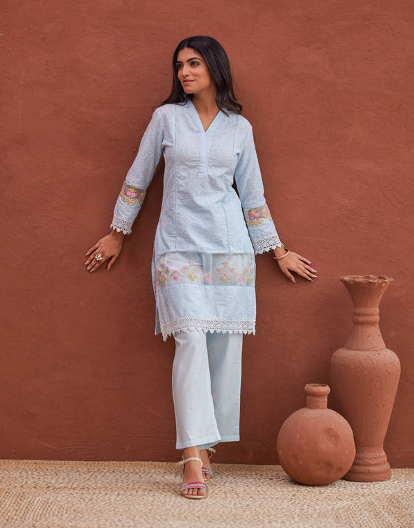 MASABA SKY BLUE KURTA PANT SET