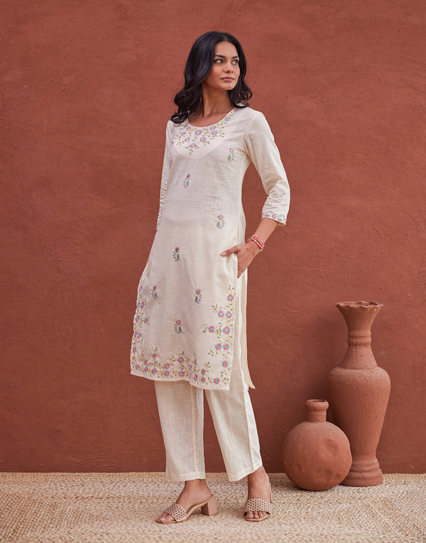 SINHA ECRU EMBROIDERED KURTA SET
