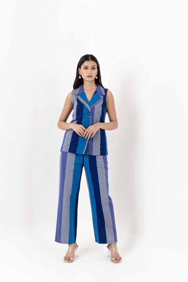 Rebecca striped blazer set - Blue Stripes