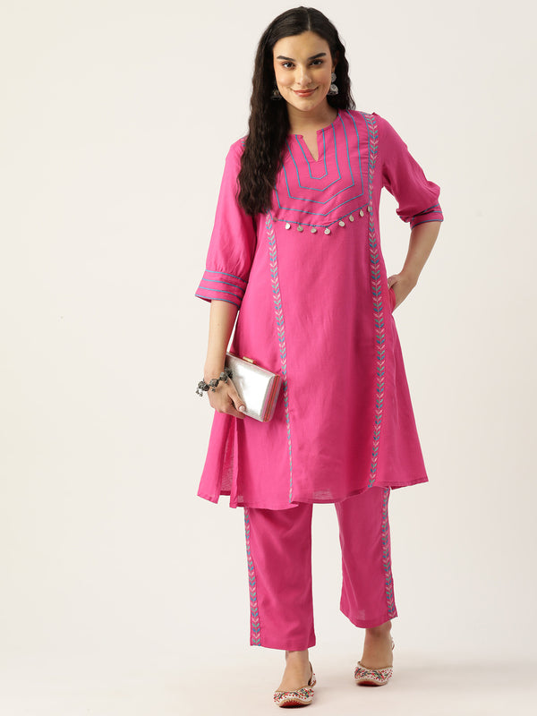 CHARU FUCHSIA EMBROIDERED BOHO KURTA SET