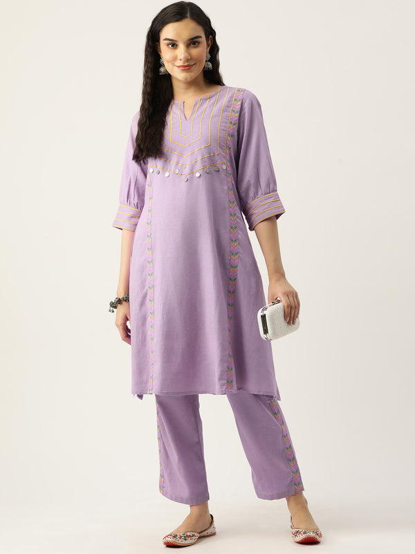 CHARU LILAC EMBROIDERED BOHO KURTA SET