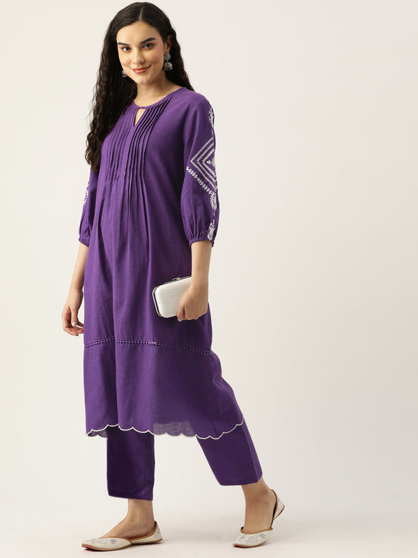 MADHU PURPLE EMBROIDERED KURTA PANT SET