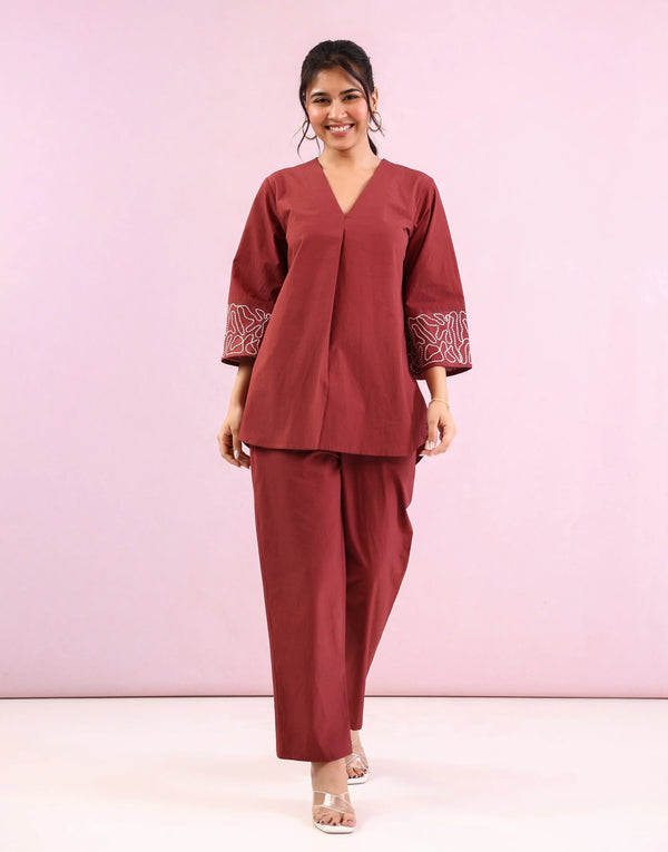MOLLY MAROON  EMBROIDERED CO-ORD SET