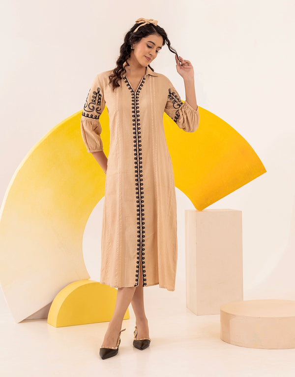 Medora beige embroidered dress