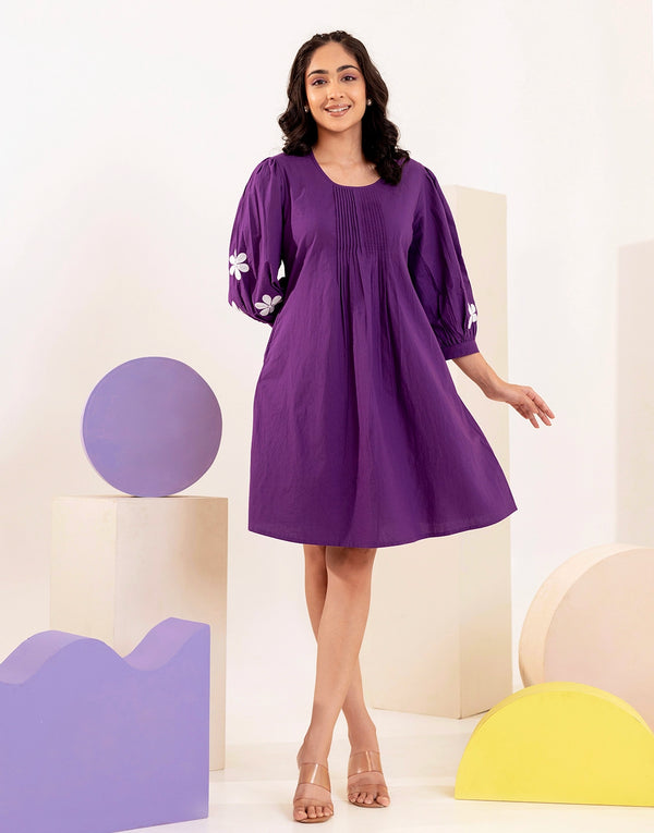 Meghan purple embroidered midi dress