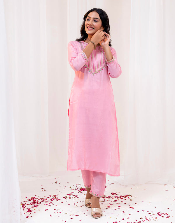 NAINA PINK EMBROIDERED KURTA PANTS SET