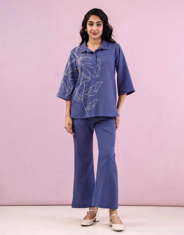 NARA BLUE EMBROIDERED CO-ORD SET