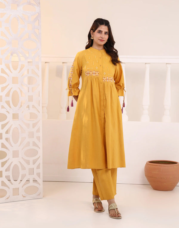 NARGIS  MUSTARD EMBROIDERED KURTA SET