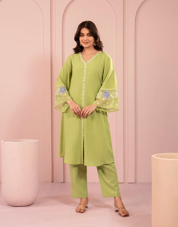 NARMADA GREEN EMBROIDERED KURTA SET