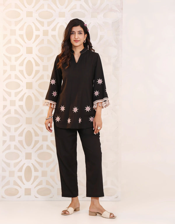 NIDA BLACK EMBROIDERED CO-ORD SET