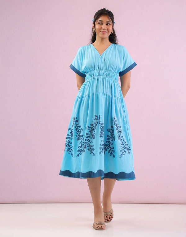 NIXIE BLUE EMBROIDERED DRESS