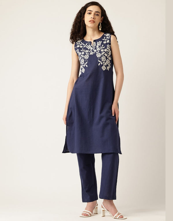 PRIYANSI BLUE EMBROIDERED KURTA SET