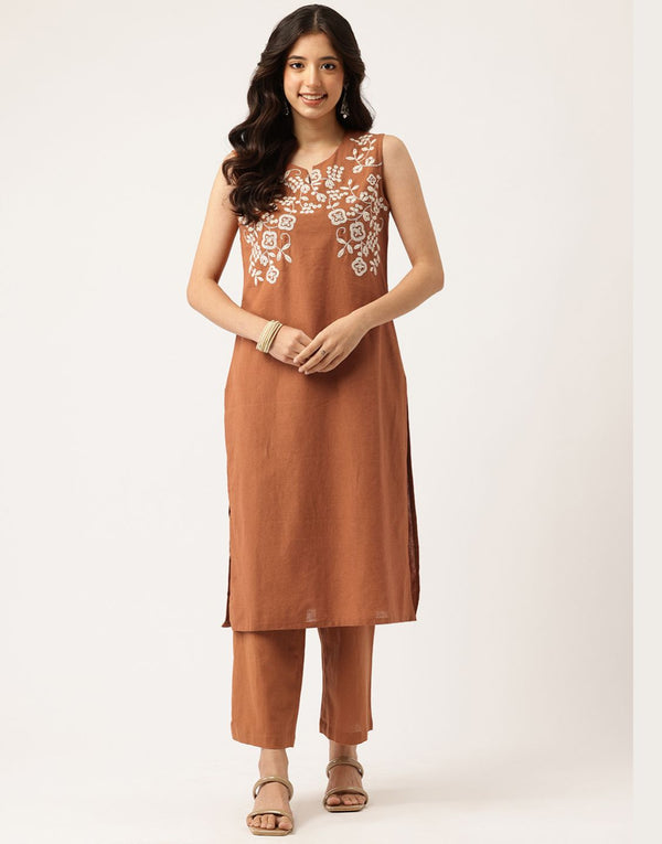PRIYANSI RUST EMBROIDERED KURTA SET