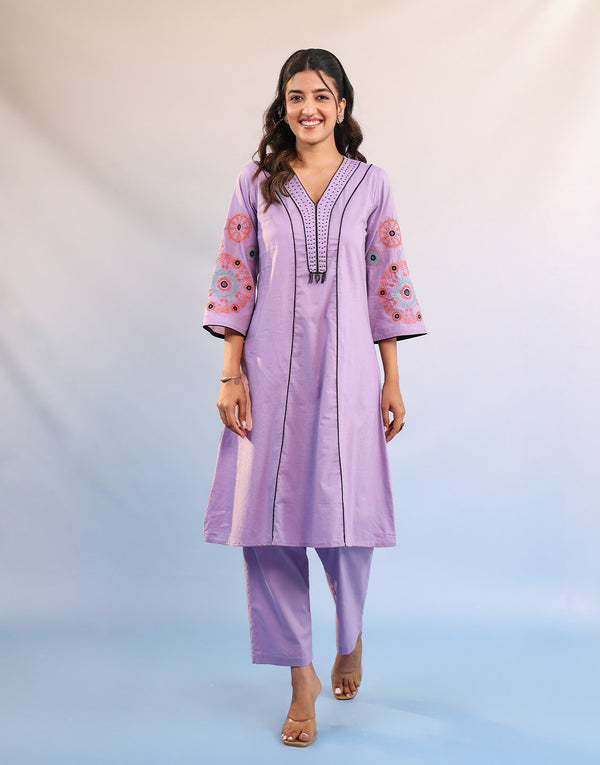 RAVINA PURPLE EMBROIDERED KURTA SET