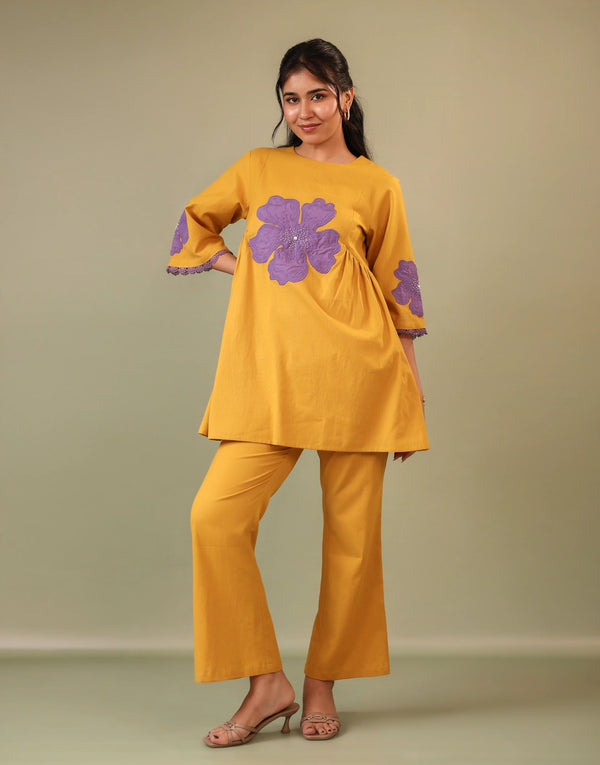 RIMA MUSTARD  PATCH EMBROIDERY  CO-ORD SET