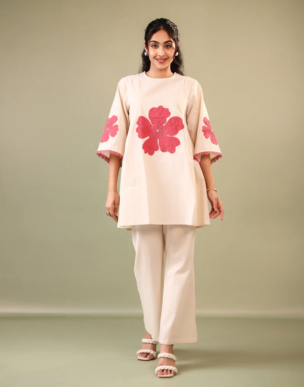 RIMA OFF WHILE PATCH EMBROIDERY  CO-ORD SET