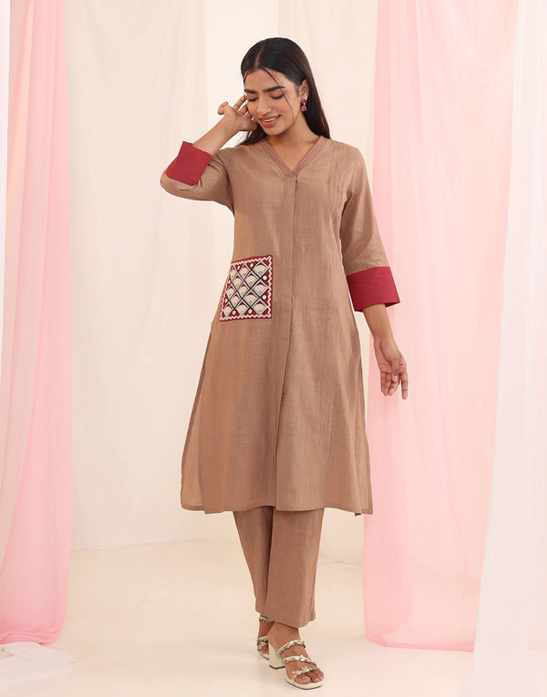 RIVAYA BEIGE  EMBROIDERED KURTA SET