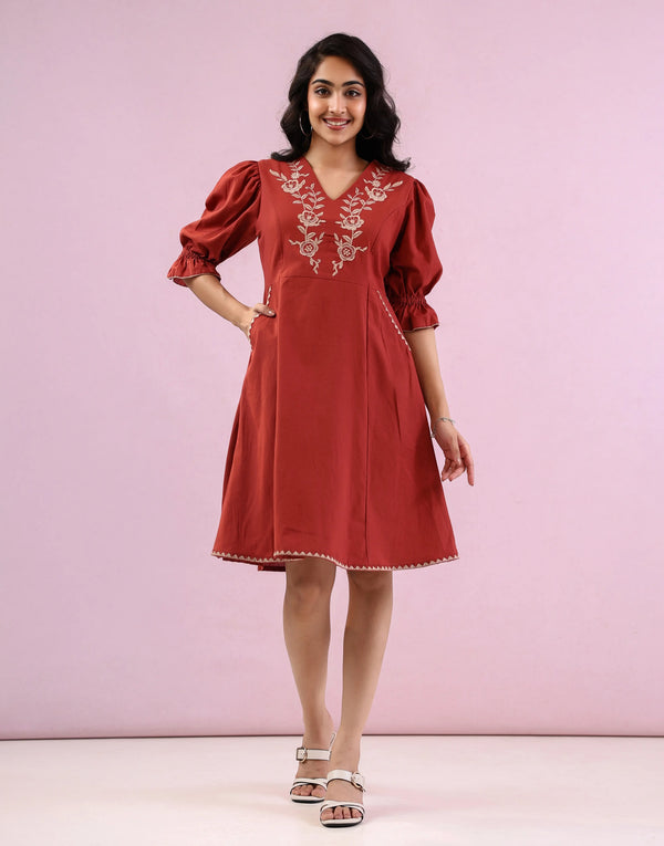 ROSIE RED EMBROIDERED DRESS