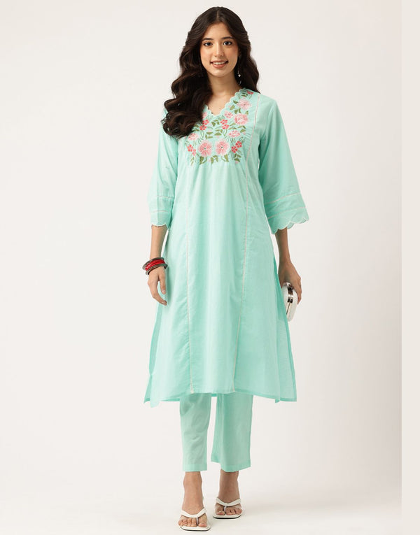 RUKMANI BLUE EMBROIDERED KURTA SET