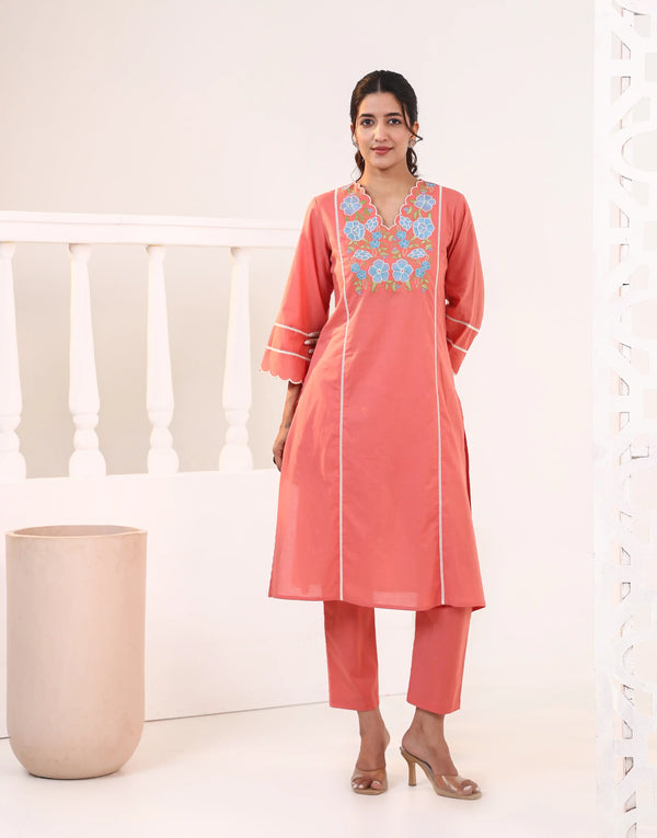 RUKMANI RUST EMBROIDERED KURTA SET