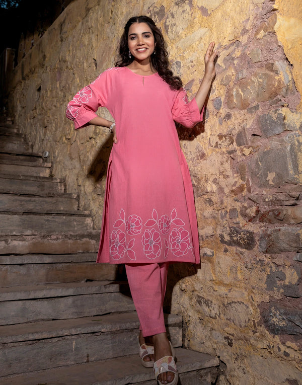 SAMARA PINK EMBROIDERED KURTA SET