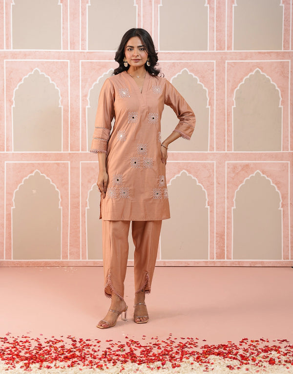 SANIKA BROWN EMBROIDERED KURTA SET