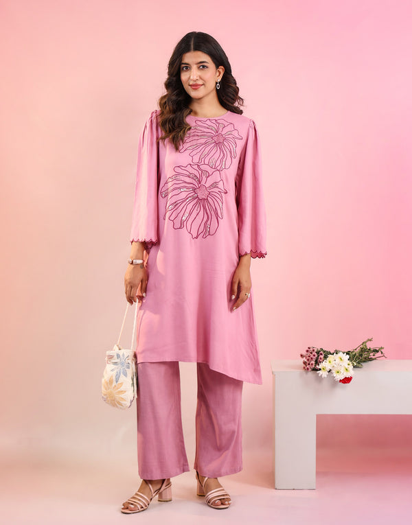 SAUMYA PINK FLORAL EMBROIDERED KURTA SET