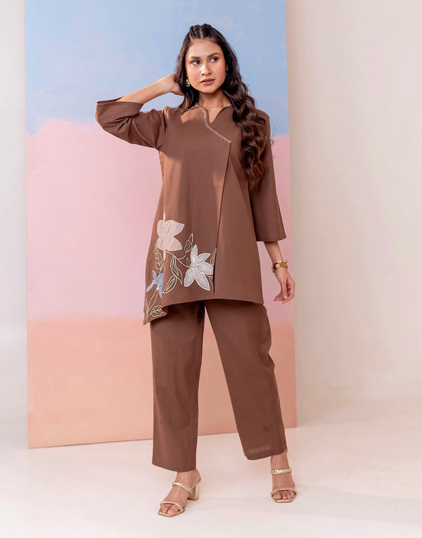SELENE BROWN EMBROIDERED CO-ORD SET