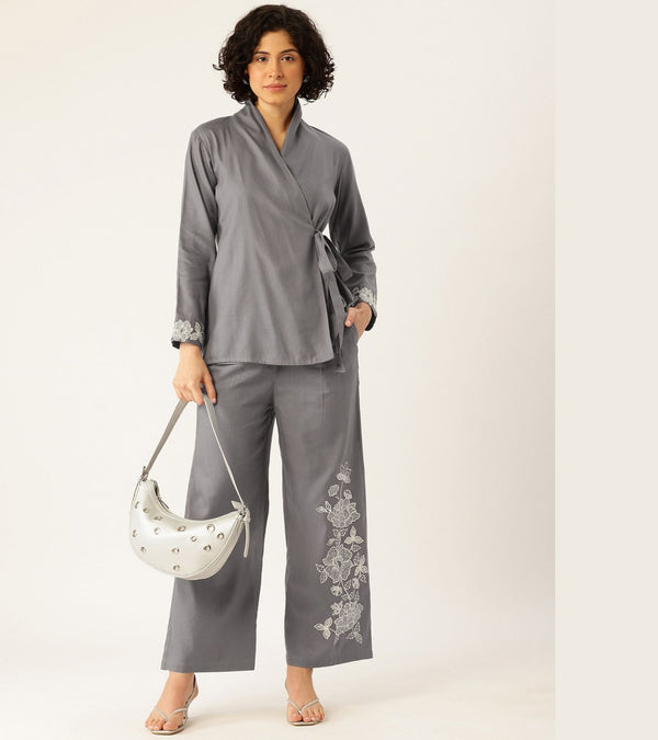SHAKY GREY EMBROIDERED CO-ORD