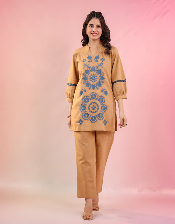 SHIFA BEIGE EMBROIDERED CO-ORD SET