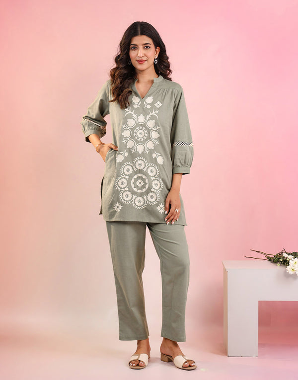 SHIFA GREEN EMBROIDERED CO-ORD SET