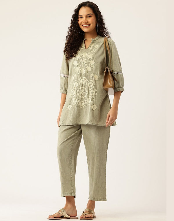 SHIFA GREEN EMBROIDERED CO-ORD SET