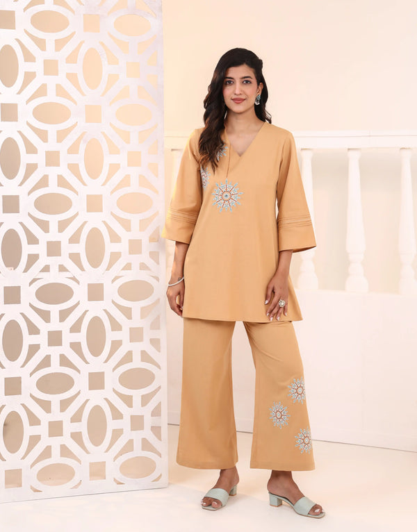 SHUBH BEIGE EMBROIDERED CO-ORD SET