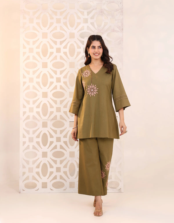 SHUBH GREEN EMBROIDERED CO-ORD SET