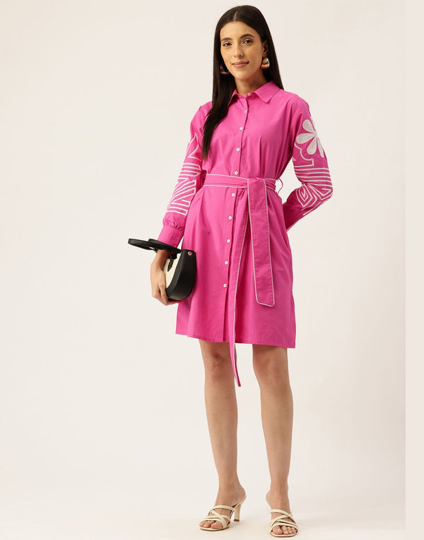SIENNA PINK DORI EMBROIDERED SHORT DRESS