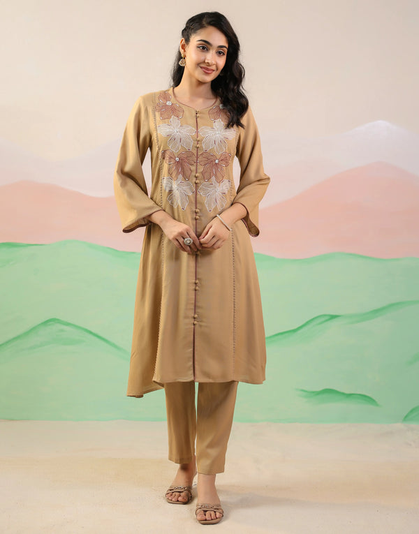SIMRAN BEIGE EMBROIDERED KURTA SET