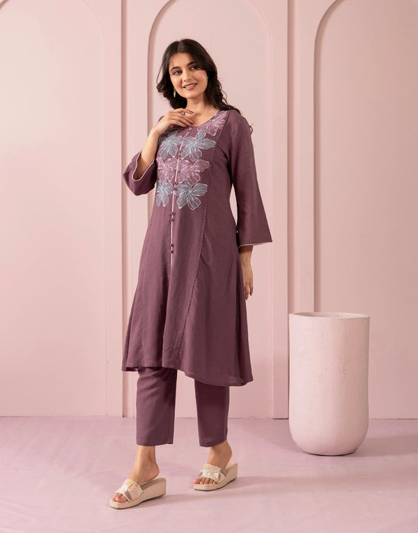 SIMRAN PURPLE EMBROIDERED KURTA SET