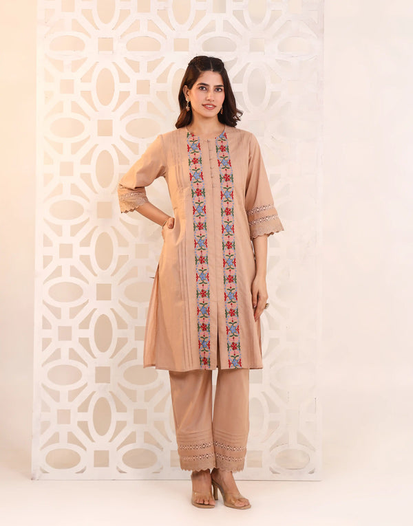 SOHA BEIGE MULTICOLOR EMBROIDERED KURTA SET