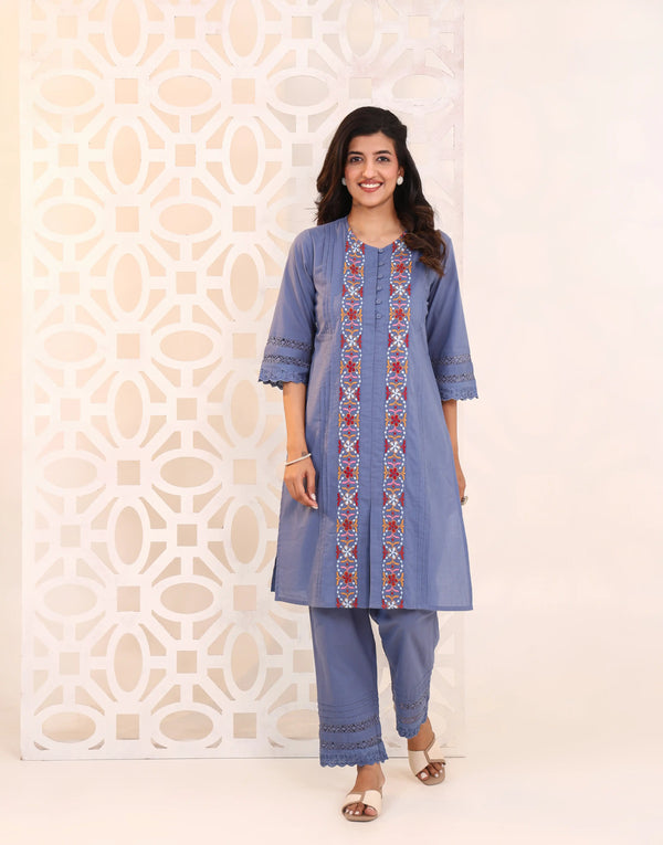 SOHA BLUE MULTICOLOR EMBROIDERED KURTA SET