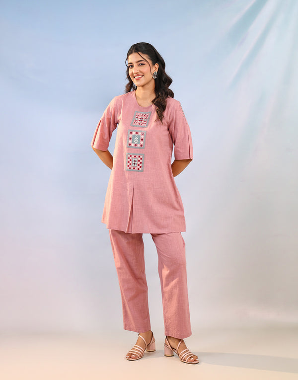 SONIYA PINK PATCH EMBROIDERED CO-ORD SET