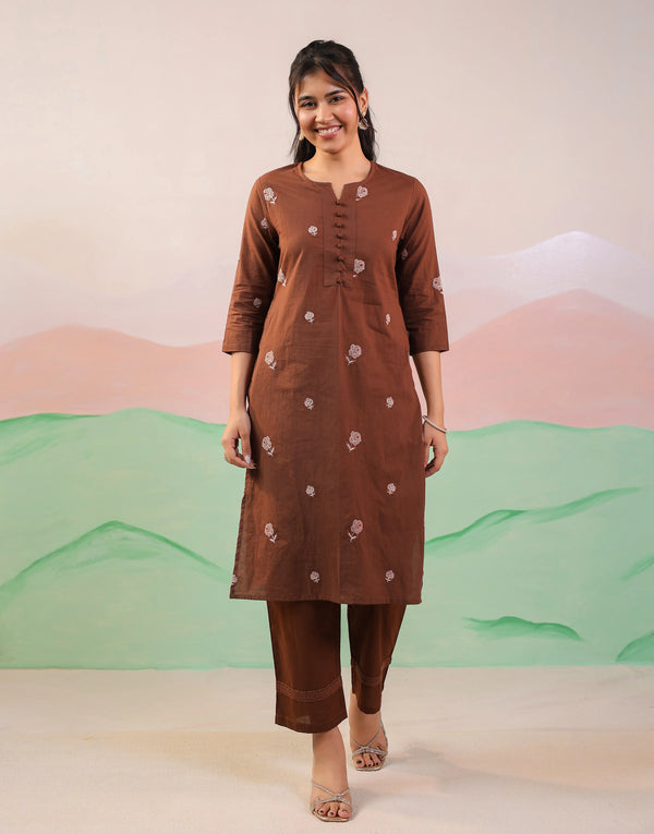 SUGANDH BROWN EMBROIDERY KURTA SET