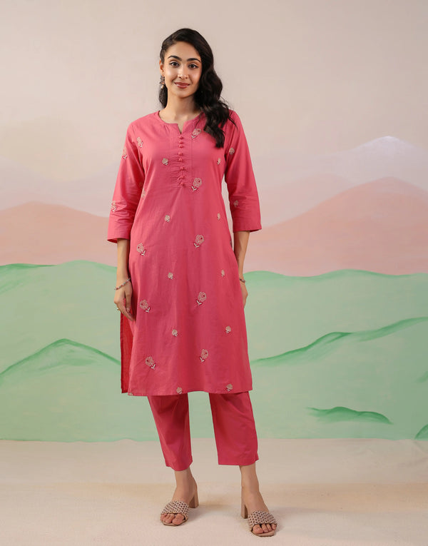 SUGANDH PINK EMBROIDERY KURTA SET