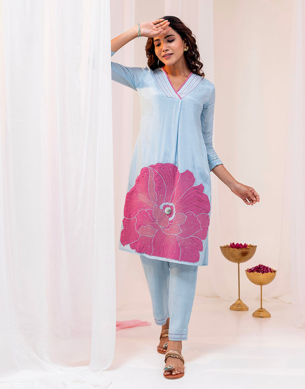 SUVARNA BLUE EMBROIDERED KURTA SET