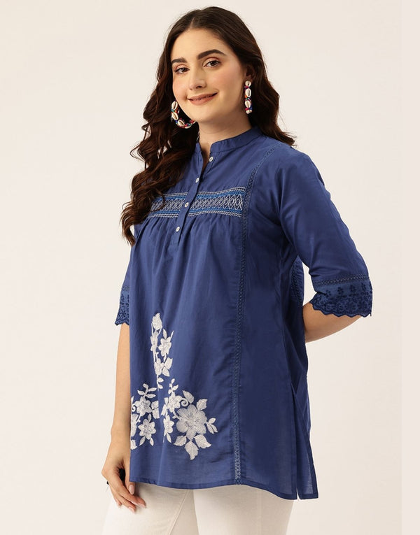 TIA BLUE EMBROIDERED TOPS