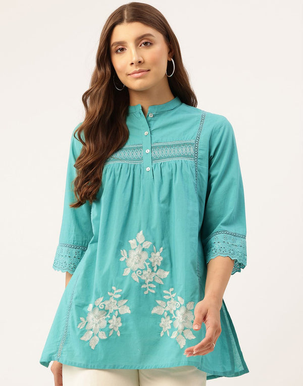 TIA GREEN EMBROIDERED TOPS