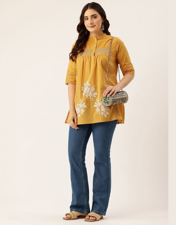 TIA YELLOW EMBROIDERED TOPS
