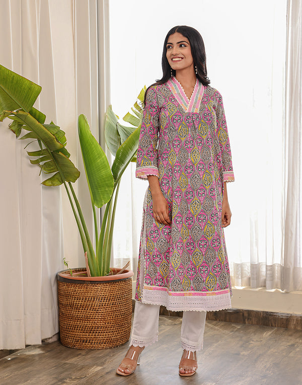 Tripti V-neck Kurta Set Of 2 pc Pink